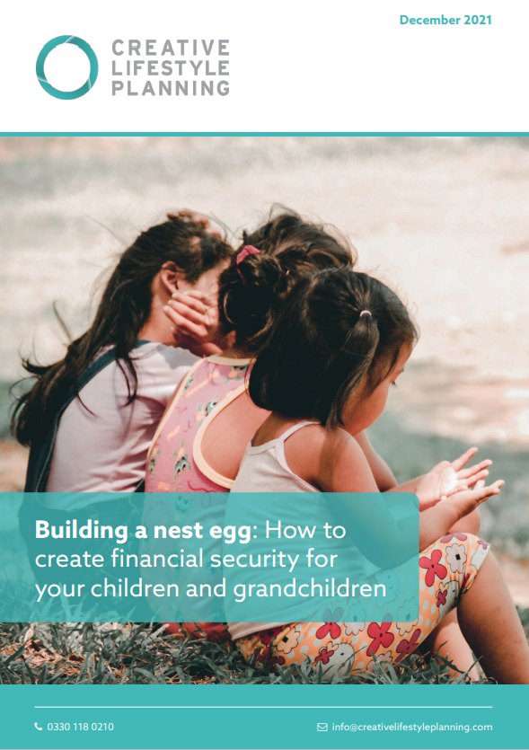 Cover of a guide on building a nest egg featuring three small children sitting on grass
