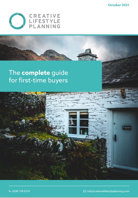 Guide cover for first time buyers featuring a whitewashed countryside cottage